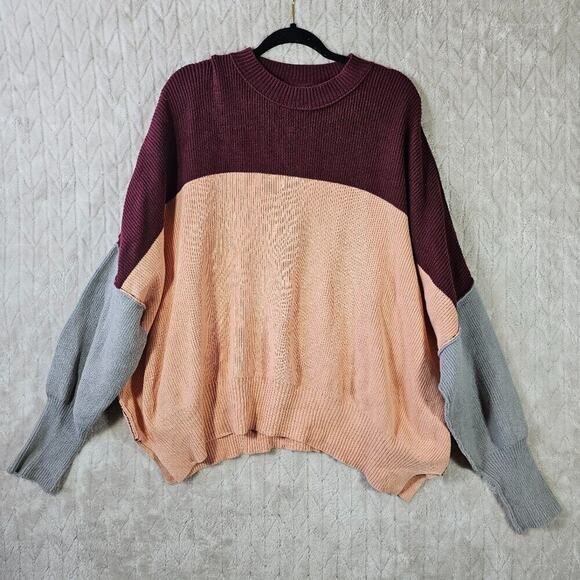 Free People Easy Street Tunic Sweater Womens Small Color Block Preppy Oversized - Picture 1 of 7
